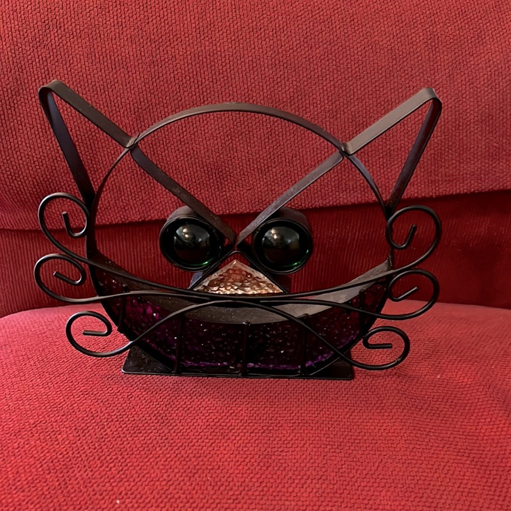 Black cat metal votive candle holder